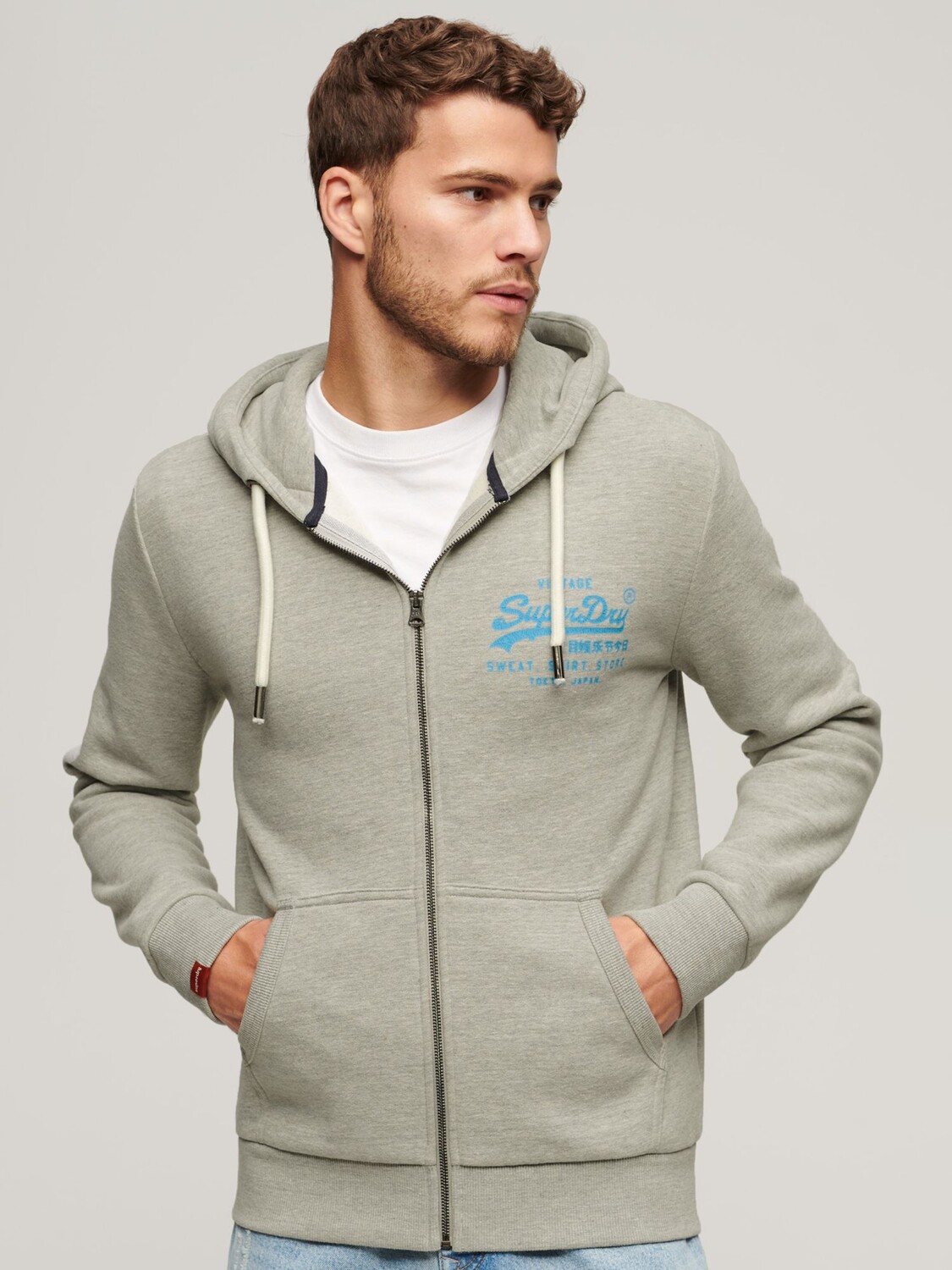 

Неоновая толстовка с винтажным логотипом Superdry, атлетический серый меланж
