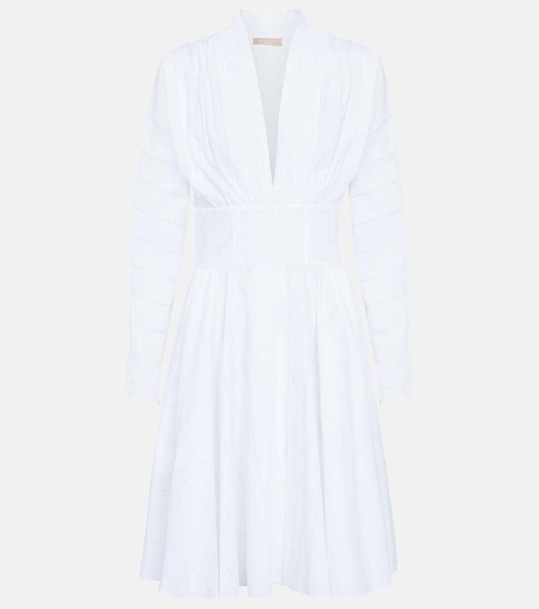 

Мини-платье из хлопкового поплина со сборками ALAÏA, белый