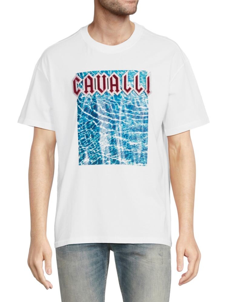 

Футболка с логотипом и графическим рисунком Roberto Cavalli, цвет Optic White