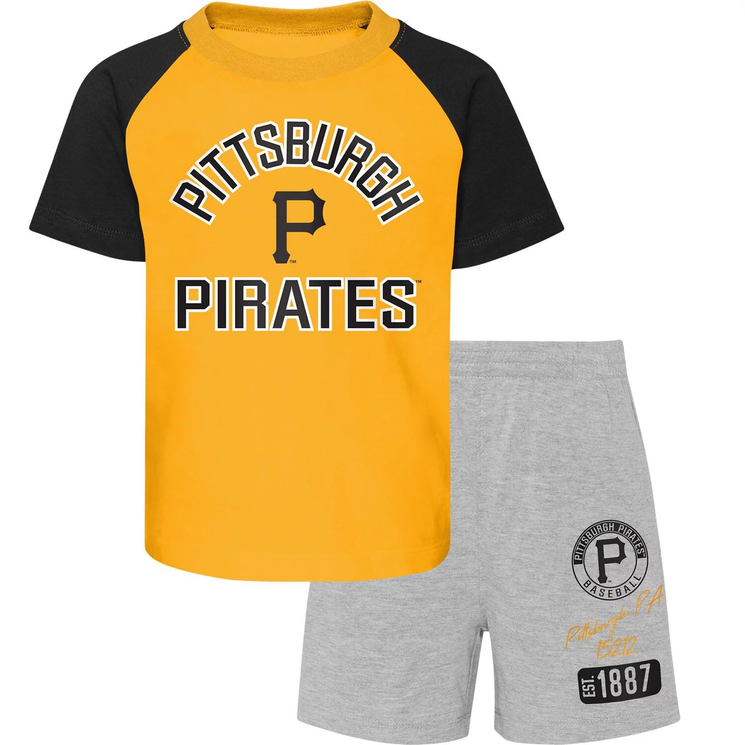 

Комплект из футболки и шорт реглан для дошкольников Pittsburgh Pirates золотистого/серого цвета Хизер Groundout Baller Outerstuff