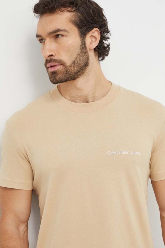 

Хлопковая футболка Calvin Klein Jeans, бежевый