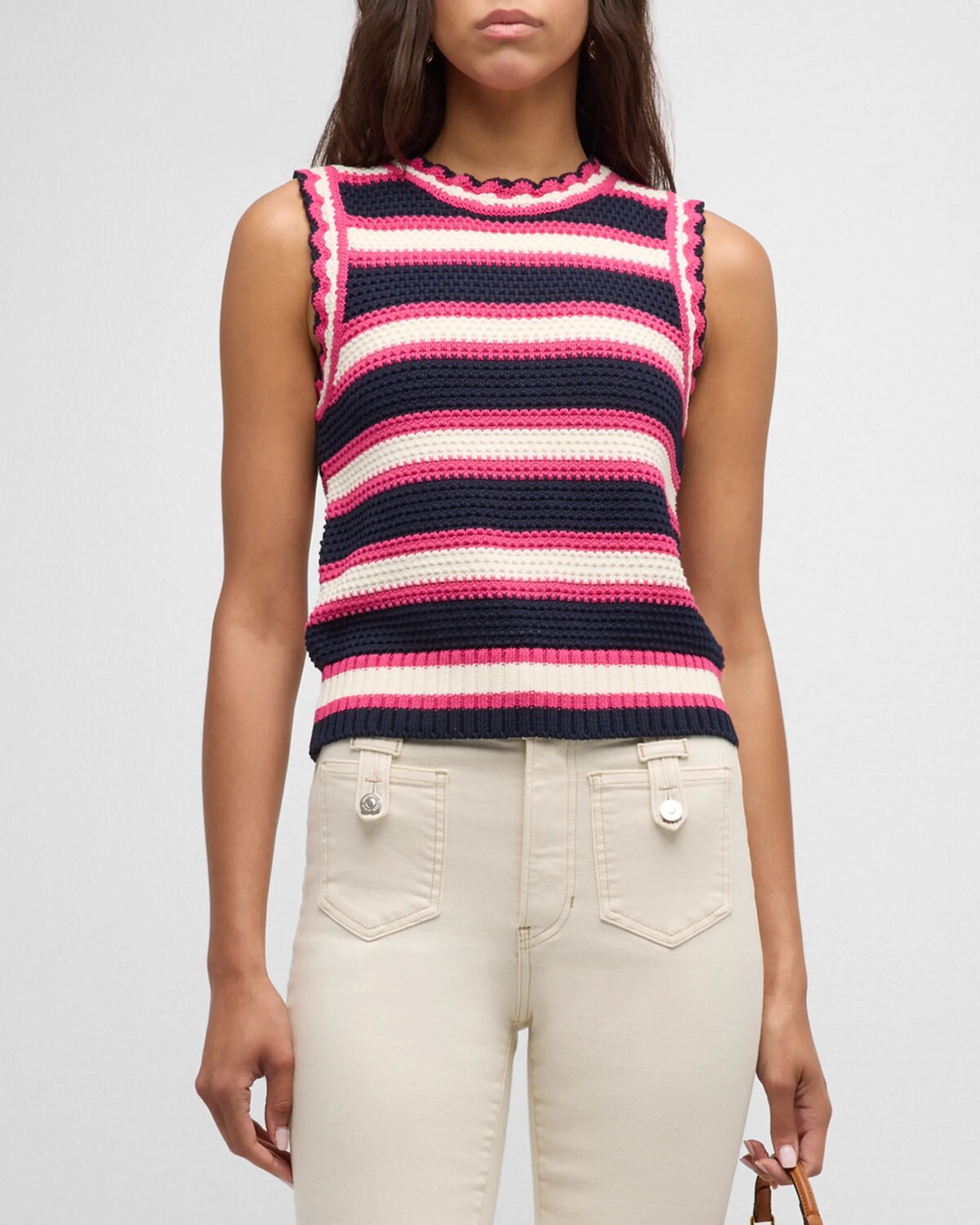 

Полосатый вязаный жилет Jensie Veronica Beard, цвет Navy/Hibiscus Off-White