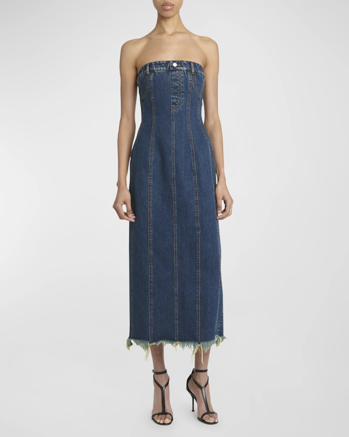 

Джинсовое платье миди без бретелек Alexander McQueen, цвет Blue