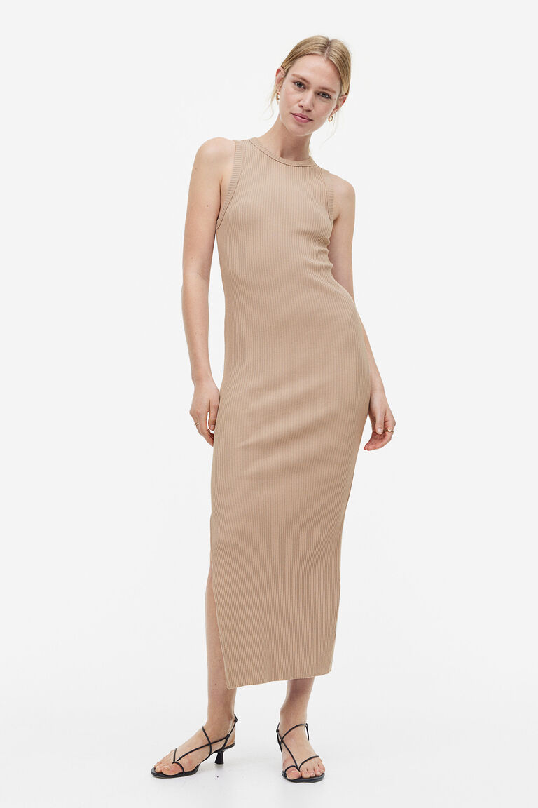 Платье из джерси в рубчик H&M, бежевый