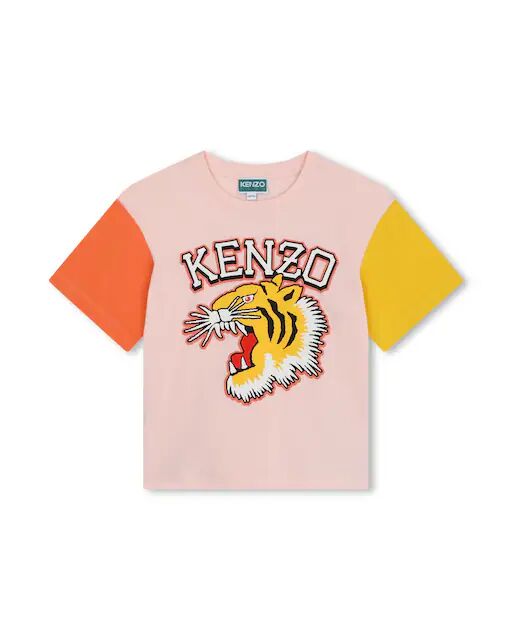 

Футболка для девочки с контрастными рукавами и рисунком спереди Kenzo Kids, розовый