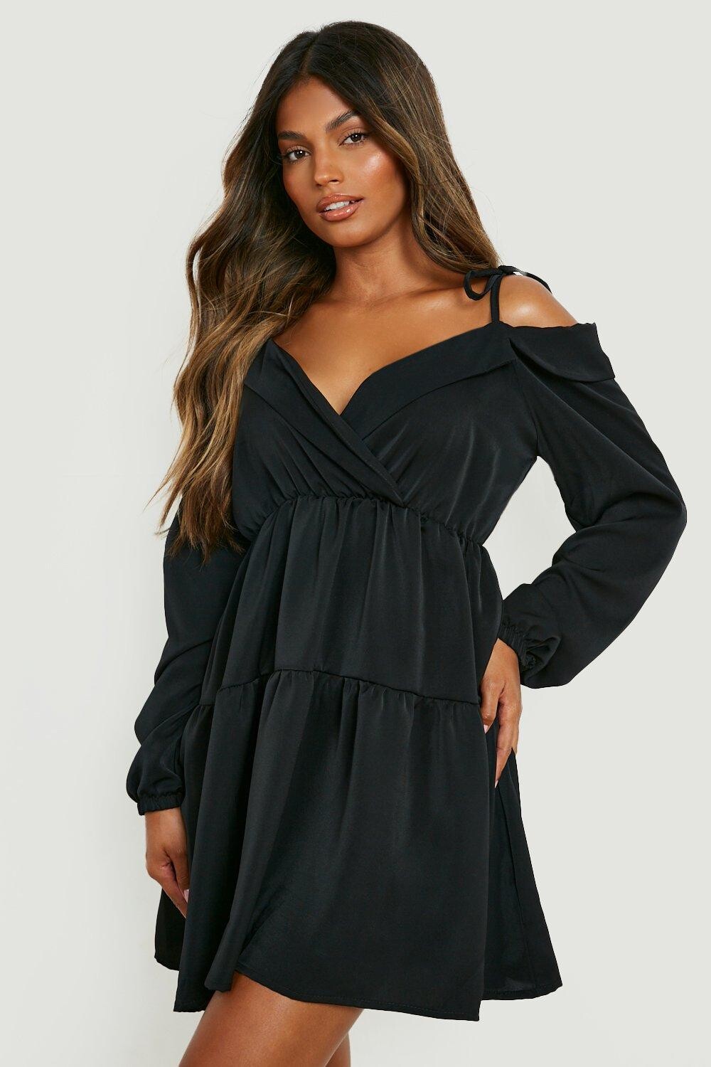 

Тканое платье с открытыми плечами Boohoo, черный