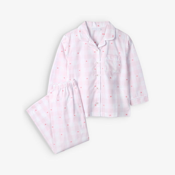 Хлопковый пижамный комплект в клетку с вышивкой в виде сердечек для детей 1–6 лет The Little White Company, розовый