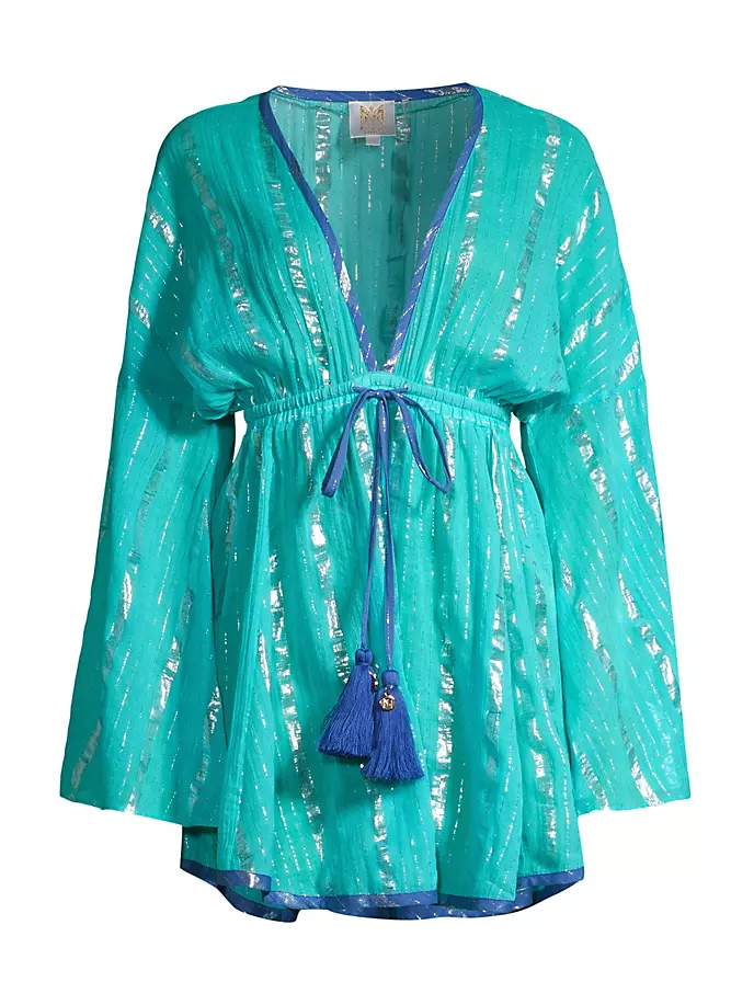 Мини-платье Olympia из хлопковой смеси в металлизированную полоску Milly, синий колье blue turquoise peach