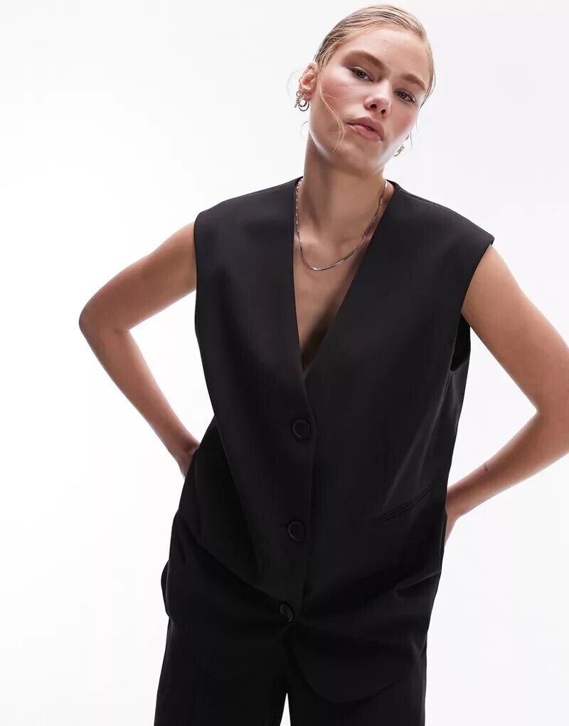 

Черный приталенный жилет оверсайз Topshop