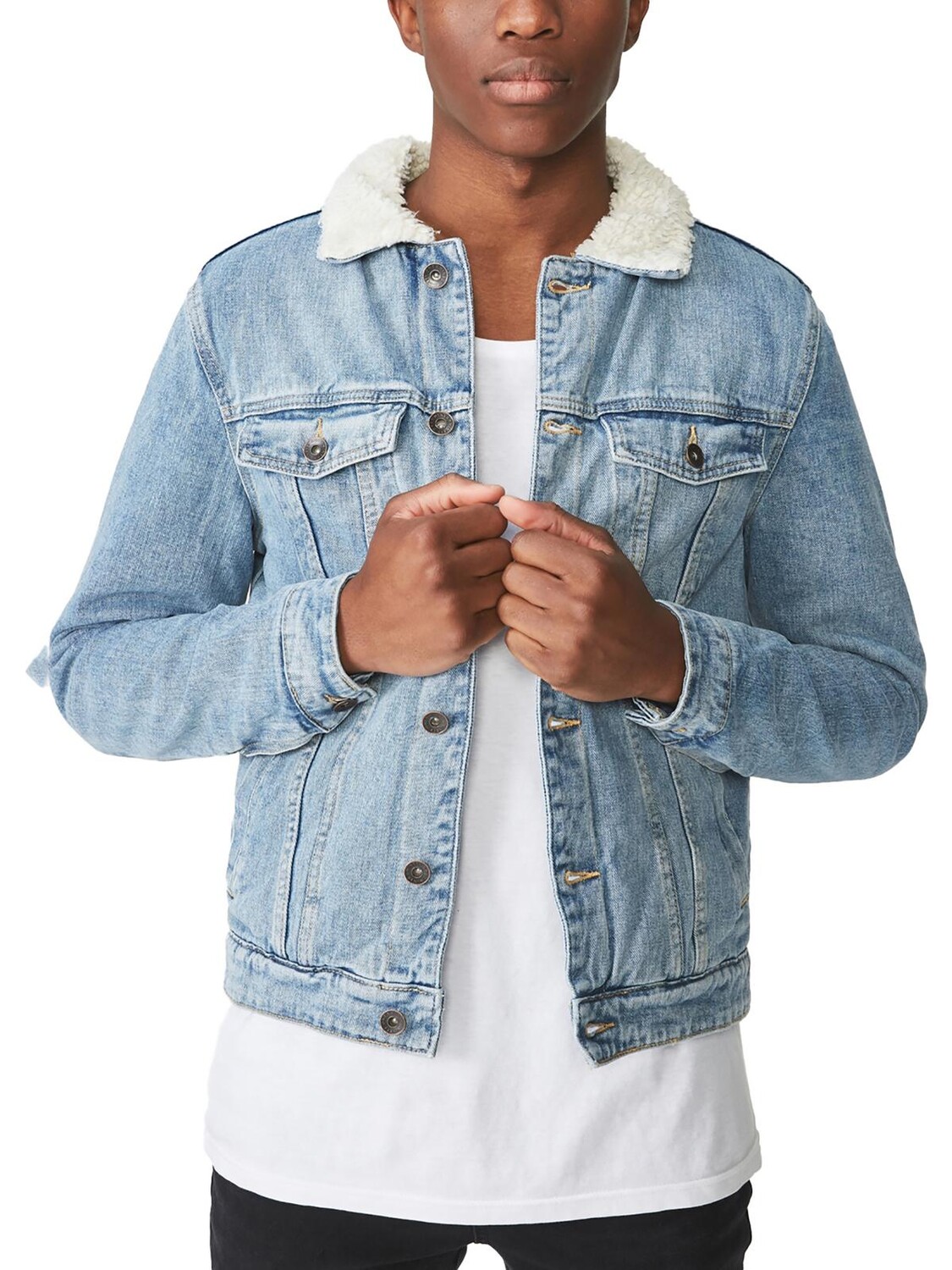 

Мужская джинсовая куртка из овчины Borg Cotton On, цвет Distressed Blue