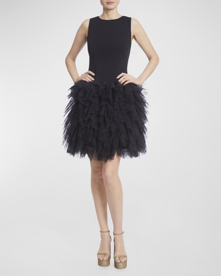 

Мини-платье без рукавов из тюля с оборками Badgley Mischka Collection