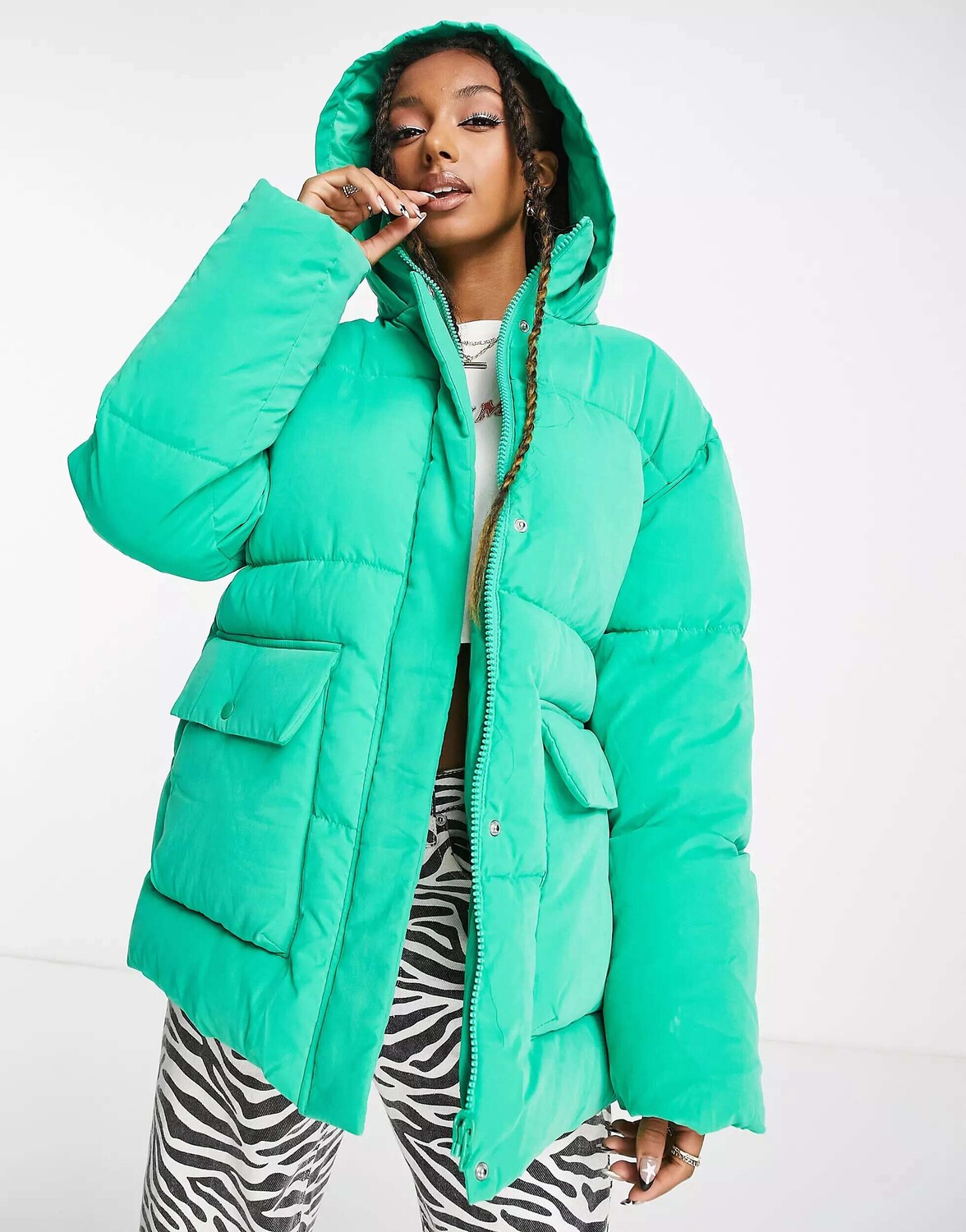 

Зеленая пуховая куртка персикового цвета ASOS, Зеленый