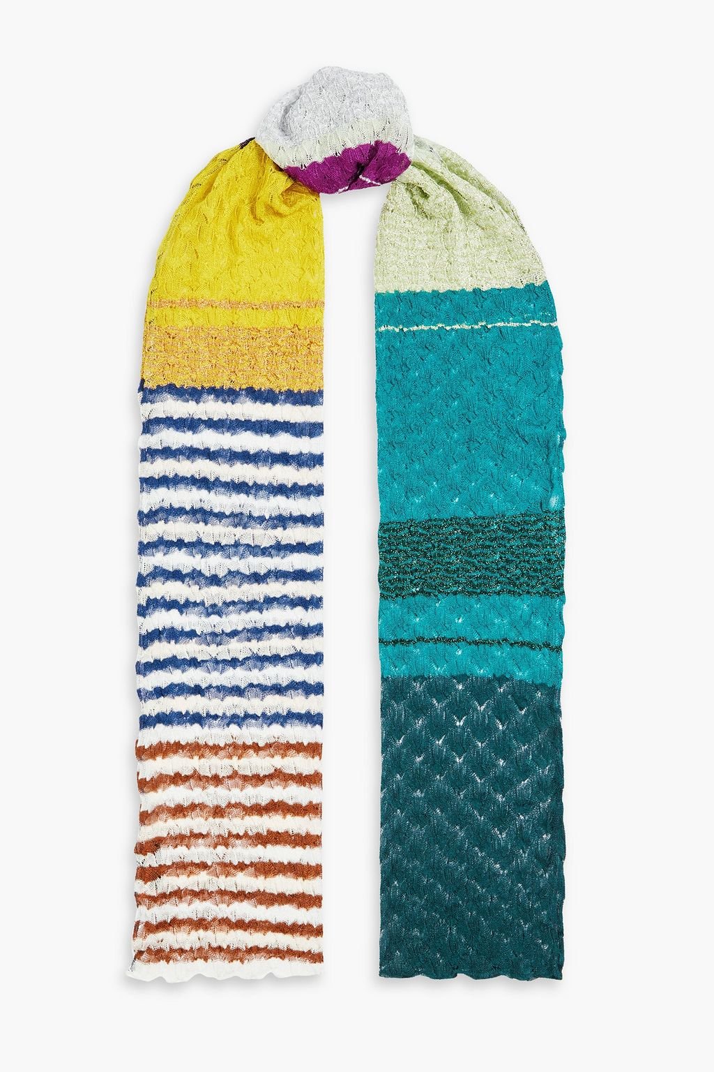 

Шарф крючком с эффектом металлик в стиле пэчворк. MISSONI, фиолетовый