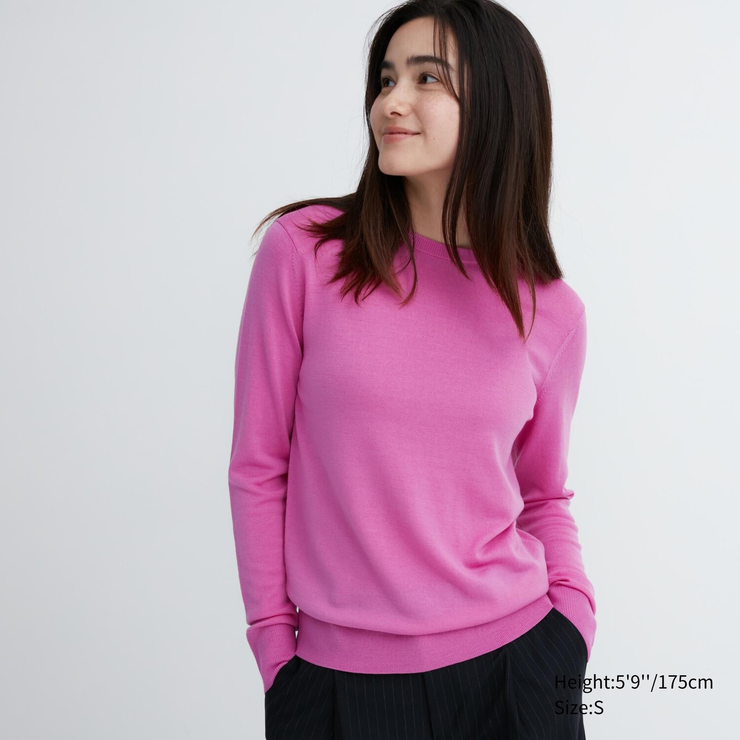 

Джемпер из 100% очень тонкой шерсти мериноса с круглым вырезом Uniqlo, розовый