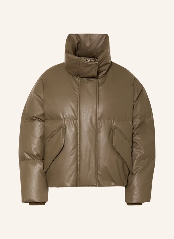 

Пуховик оверсайз из кожи Mm6 Maison Margiela, хаки