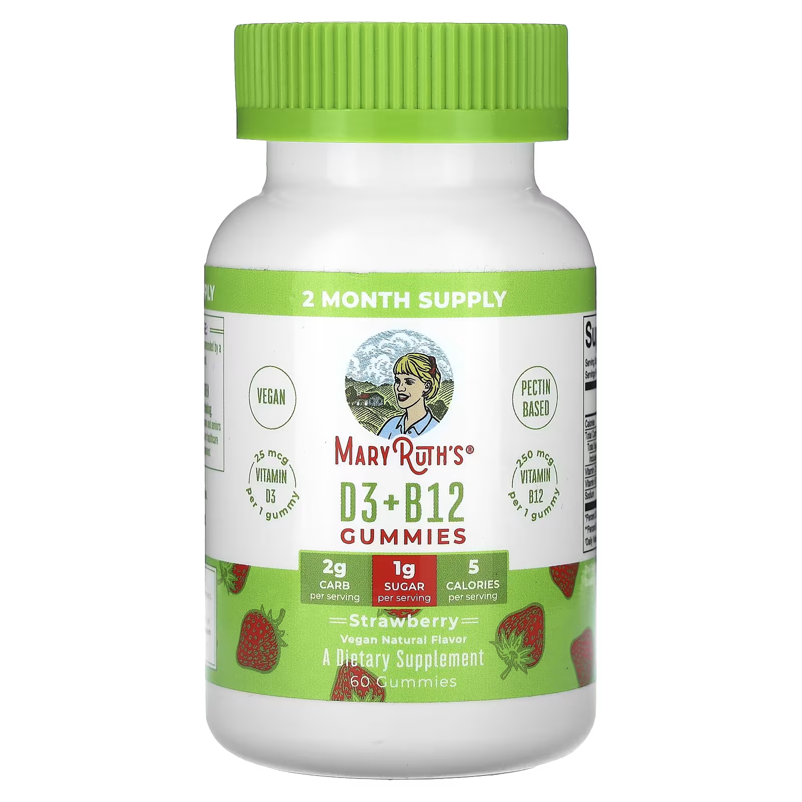 Конфеты жевательные MaryRuth's Vitamin D3 + B12 с клубникой, 60 штук аскорбинка форте с глюкозой со вкусом клубники abc healthy food таблетки 0 58г 70шт