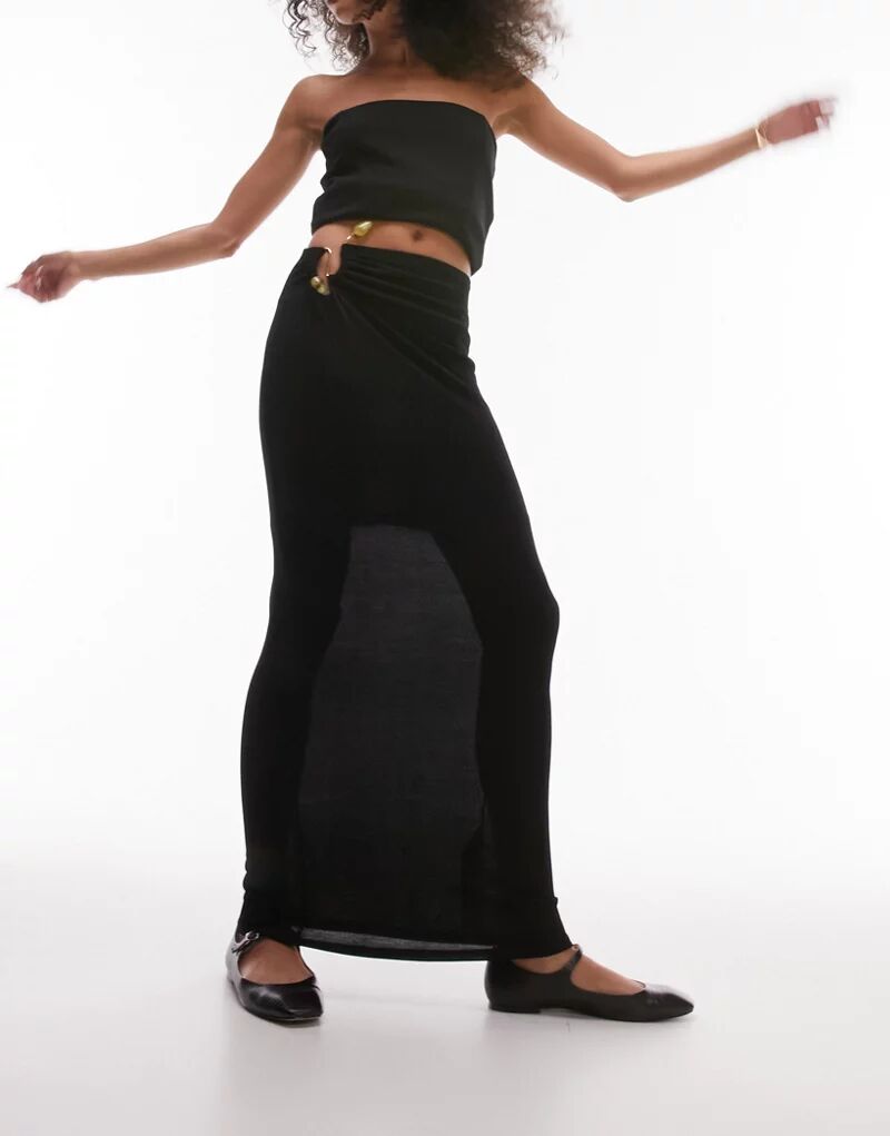 Черная приталенная юбка макси с окантовкой Topshop
