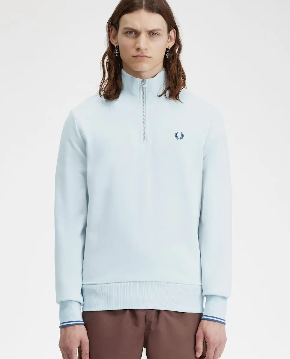 

Мужская толстовка на полумолнии с окантовкой Fred Perry, светло-голубой