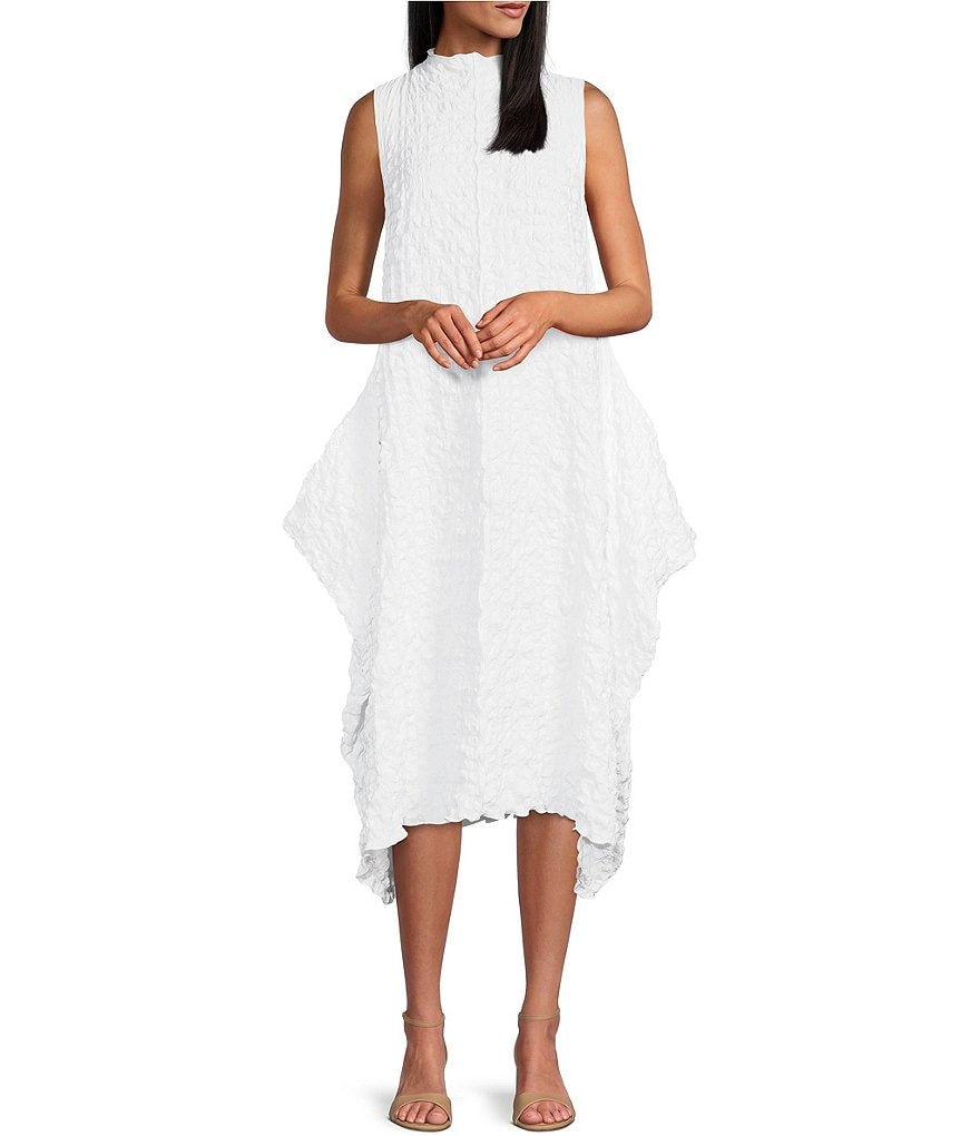 IC Collection Текстурированное клетчатое платье-миди без рукавов с карманами и талией в клетку, белый