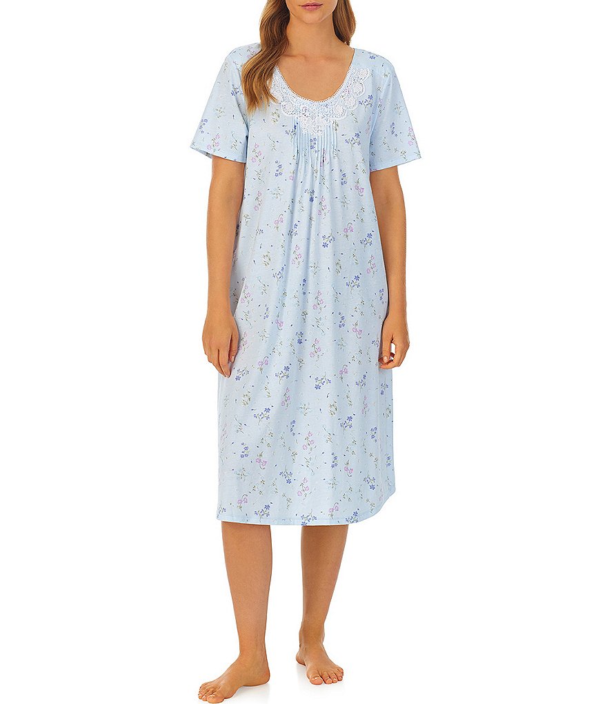 цена Carole Hochman Кружевная хлопковая ночная рубашка миди с короткими рукавами и цветочным принтом вальса, цветочный