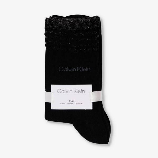 цена Фирменный комплект из четырех носков длиной до экипажа из четырех хлопковых носков Calvin Klein, черный
