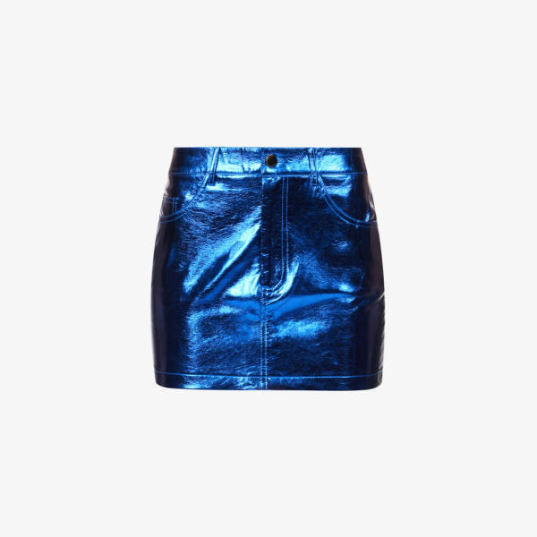 цена Мини-юбка из искусственной кожи металлик со средней посадкой Amy Lynn, цвет cobalt