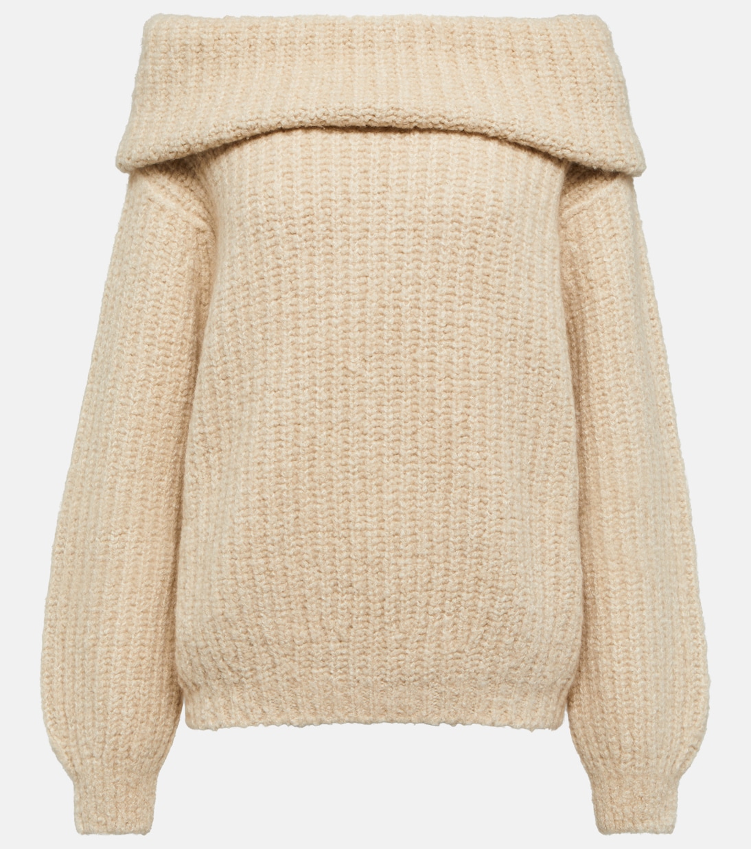 цена Кашемировый свитер с открытыми плечами ребристой вязки Loro Piana, бежевый