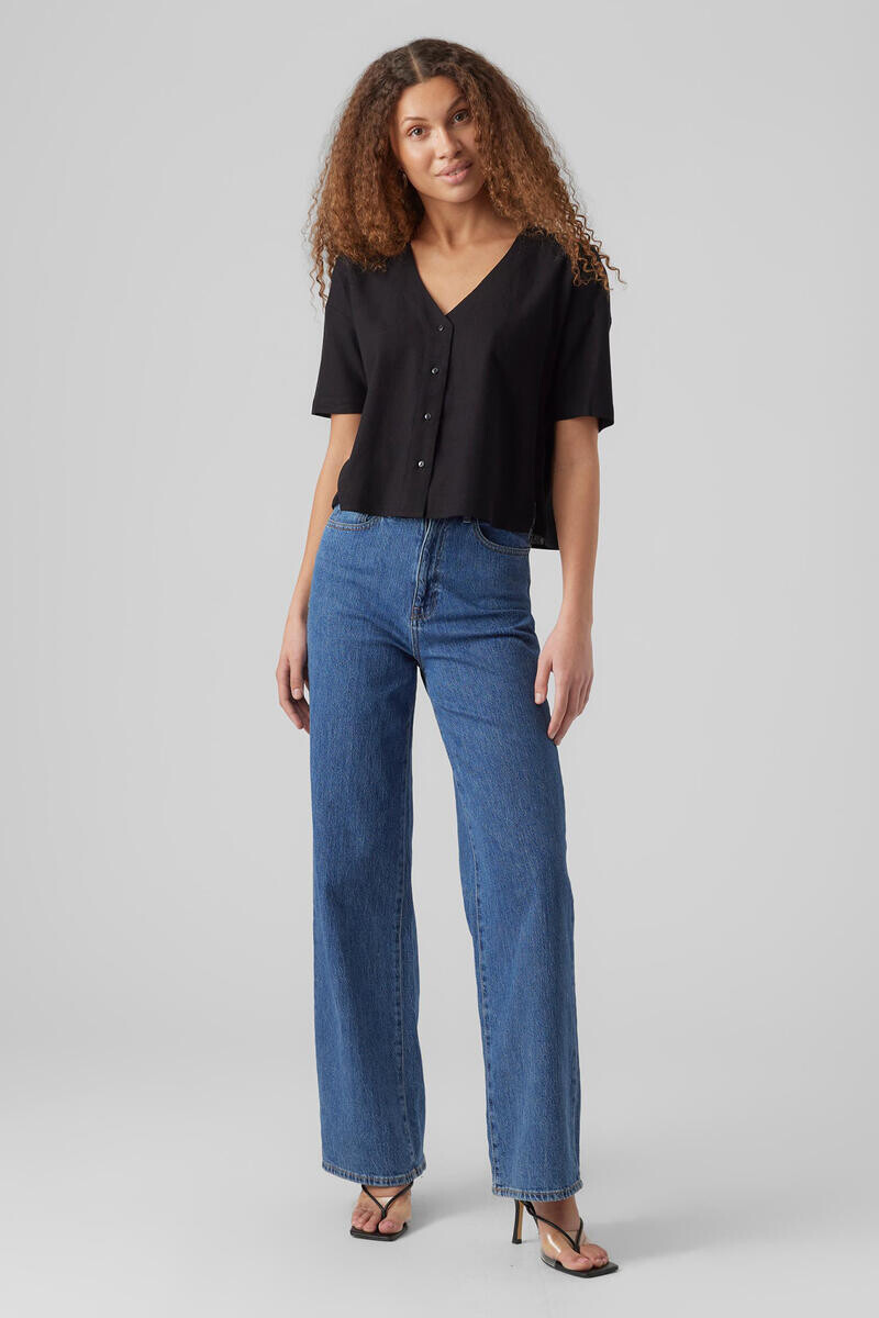

Льняной топ с короткими рукавами Vero Moda, черный