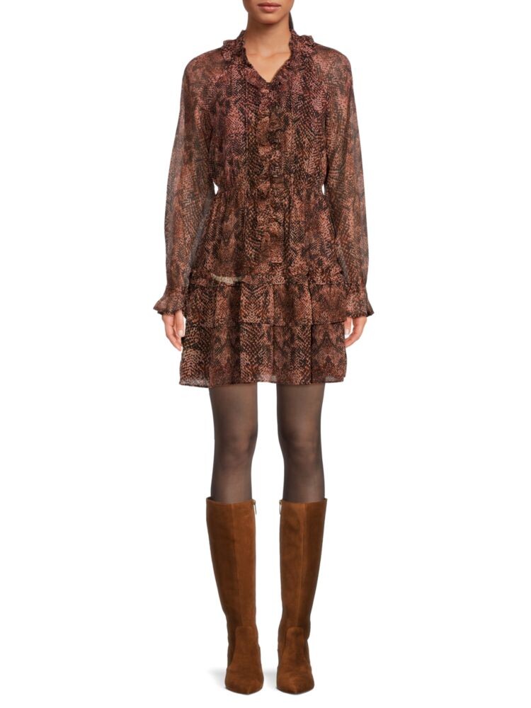 

Мини-платье с рюшами и животным принтом Rachel Parcell, цвет Brown Multicolor