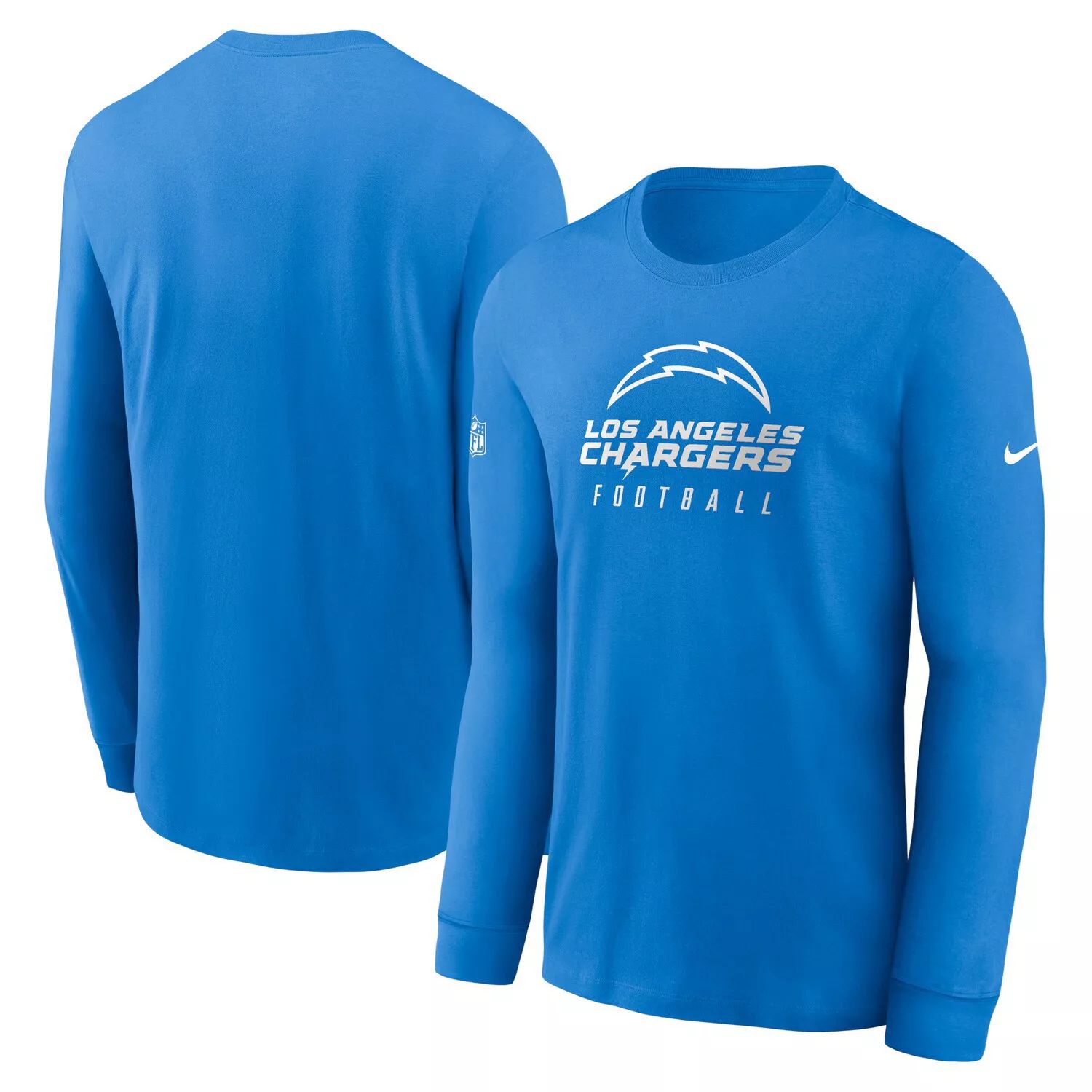Мужская пудрово-синяя футболка Los Angeles Chargers Sideline Performance с длинным рукавом Nike