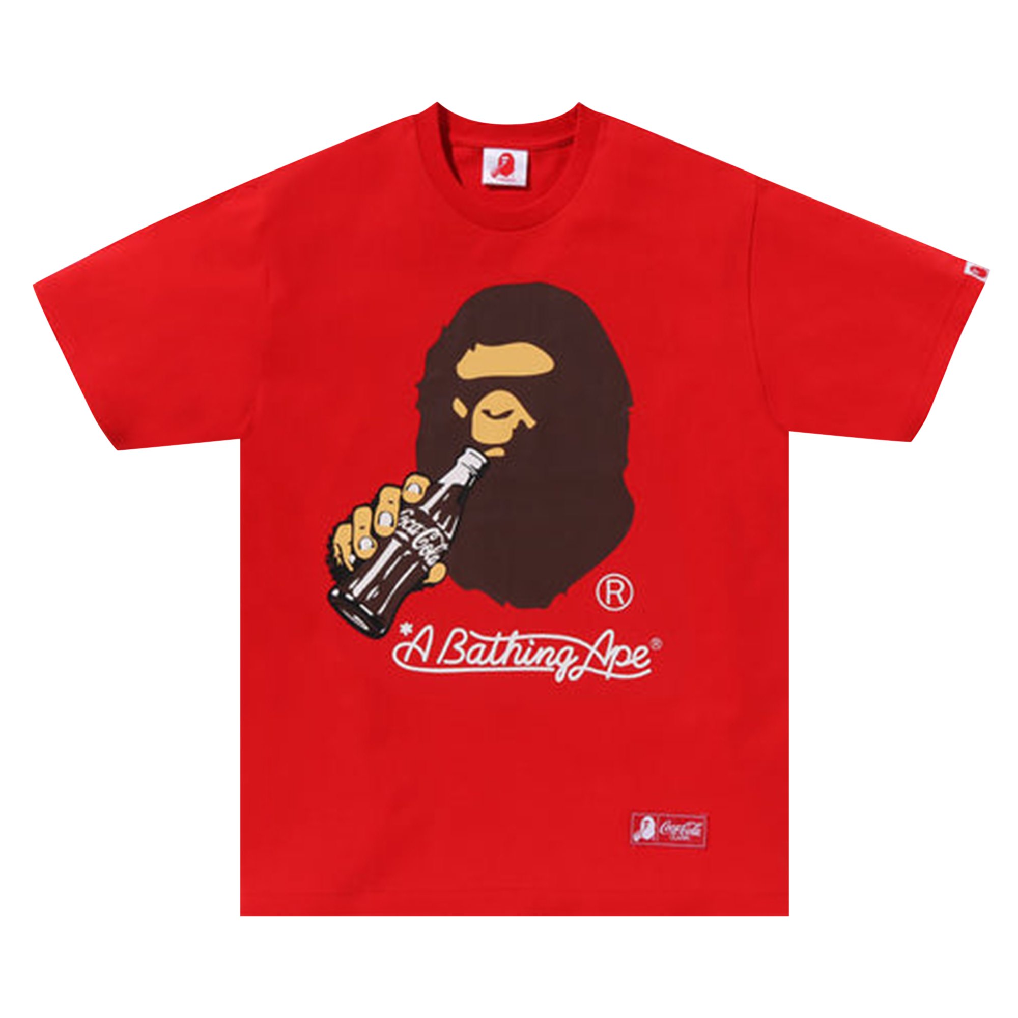 Футболка BAPE x Coca-Cola Ape Head, красная футболка bape x coca cola ape head красная