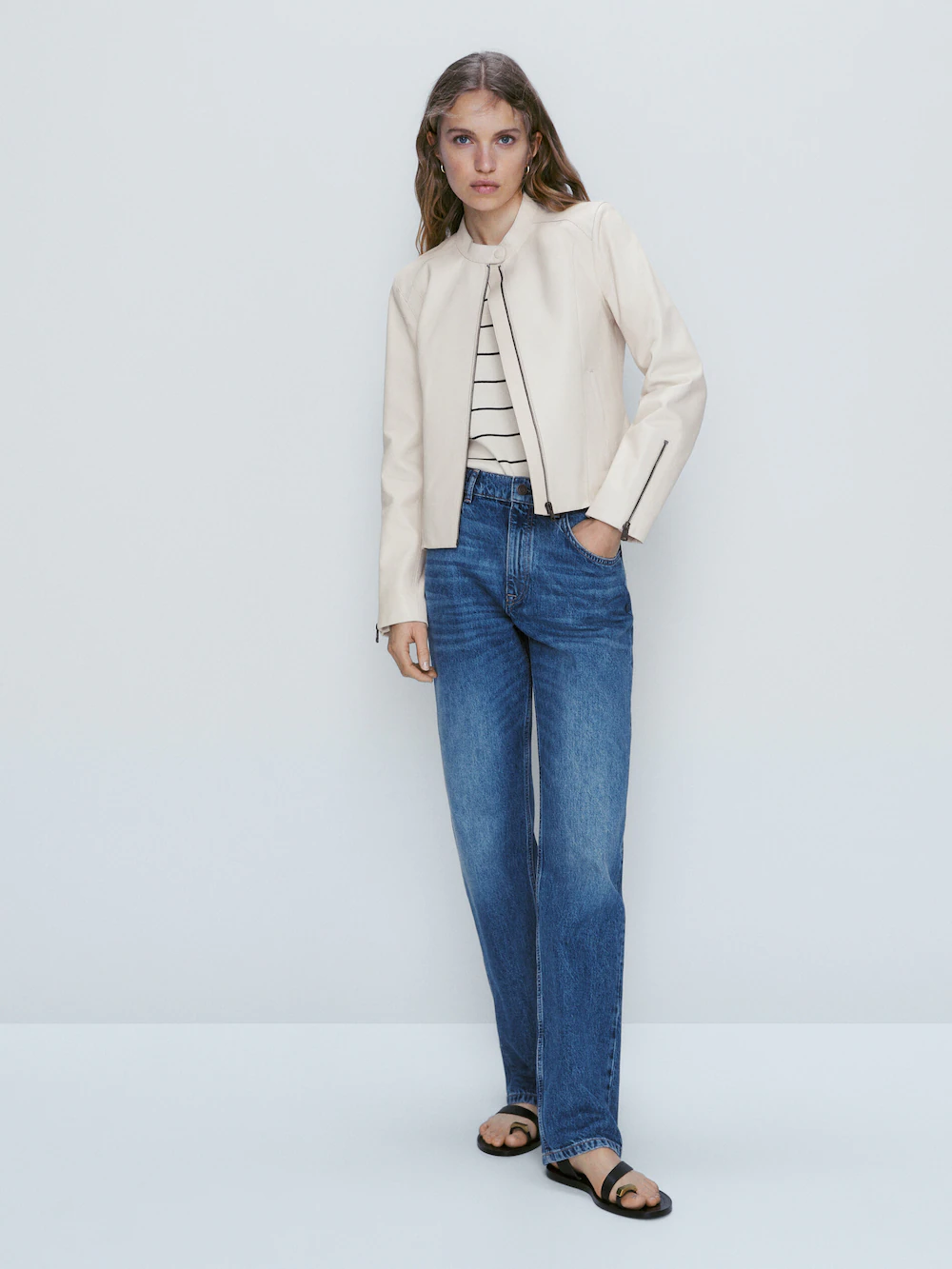 

Куртка из кожи наппа Massimo Dutti, белый