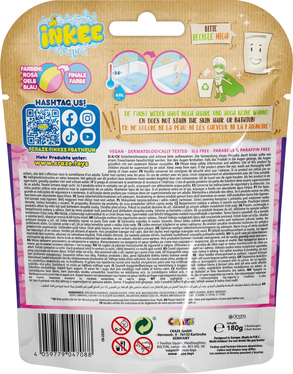 

Детская добавка для ванны бомбочки для ванны Rainbow мультиупаковка 3 шт. INKEE