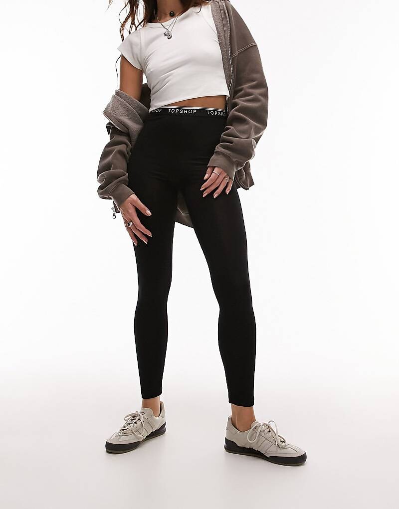 

Черные леггинсы Topshop – с поясом с логотипом