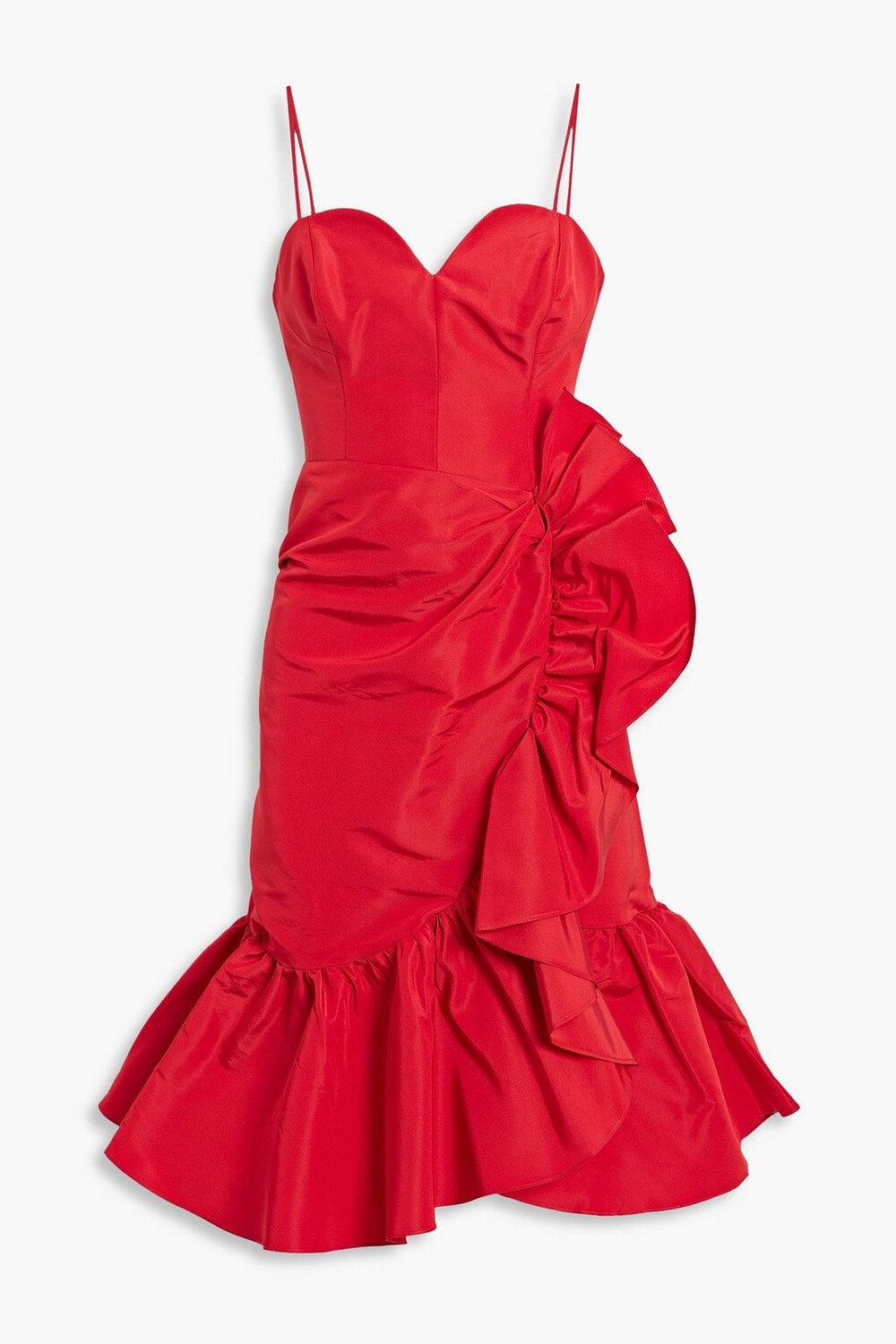 

Платье из шелкового фай с рюшами CAROLINA HERRERA, красный