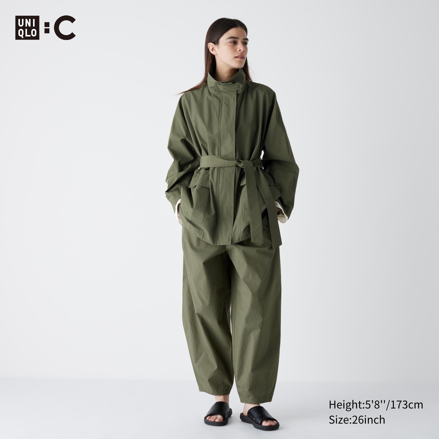 

Широкие хлопковые брюки UNIQLO, оливковый