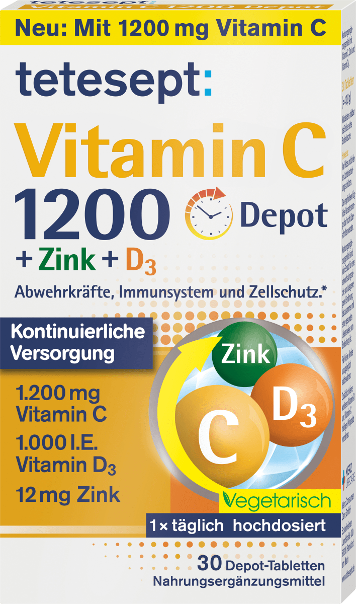 Витамин С 1200 депо + цинк + D3 таблетки 30 штук по 43,8 г tetesept
