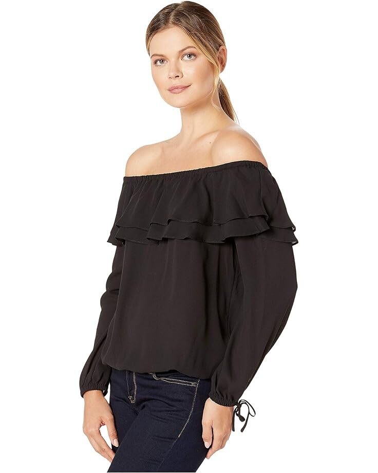 

Топ Michael Kors Ruffle Peasant Top, черный