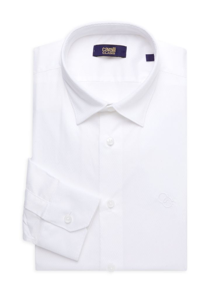 Классическая рубашка приталенного кроя с фактурным логотипом Cavalli Class By Roberto Cavalli, белый