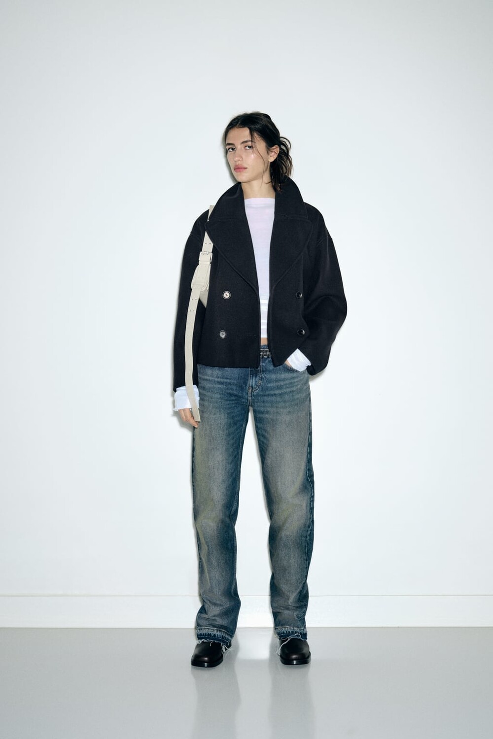 

Мягкое укороченное двубортное пальто ZARA, синий