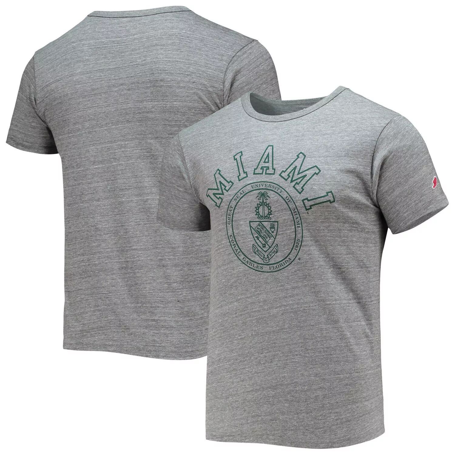 

Мужская лига студенческой одежды Серая футболка Miami Hurricanes Tide Seal Nuevo Victory Falls Tri-Blend, Серый
