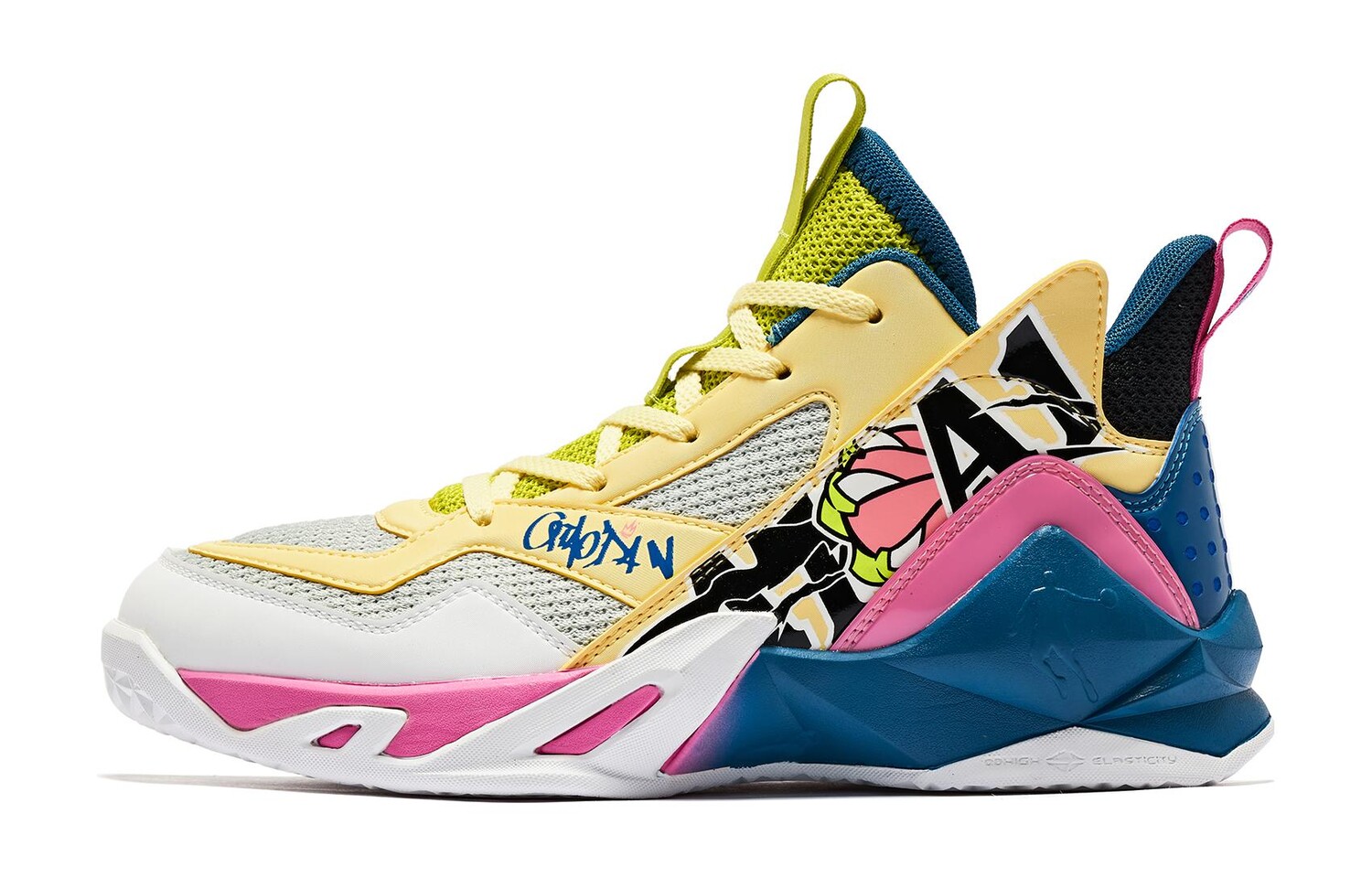 

Детские баскетбольные кроссовки GS High-top желтые/синие/розовые Qiaodan