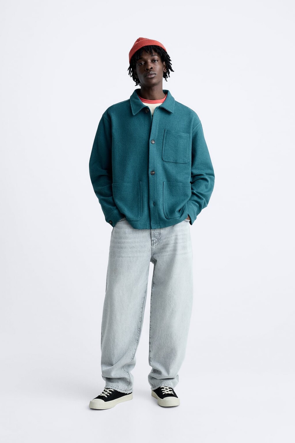 

Фактурная рубашка с карманами ZARA, зеленый