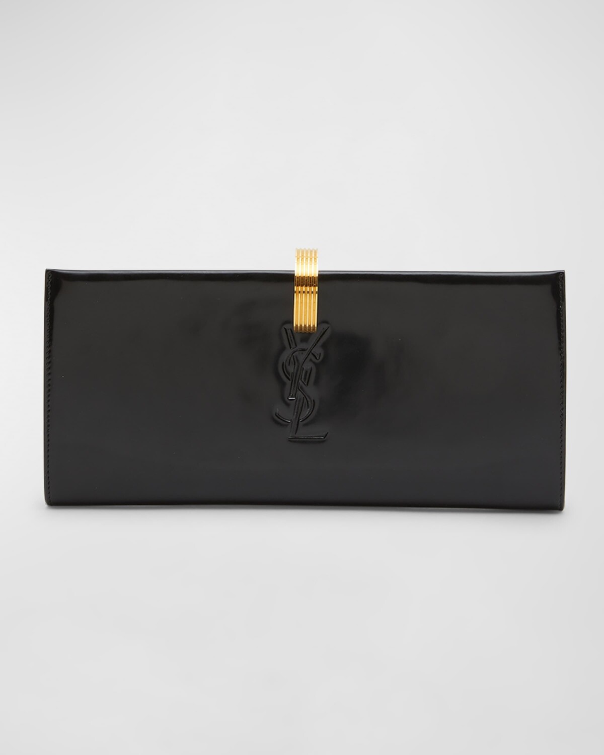 

Вечерний клатч YSL с тисненым кольцом из лакированной кожи Saint Laurent, цвет Noir