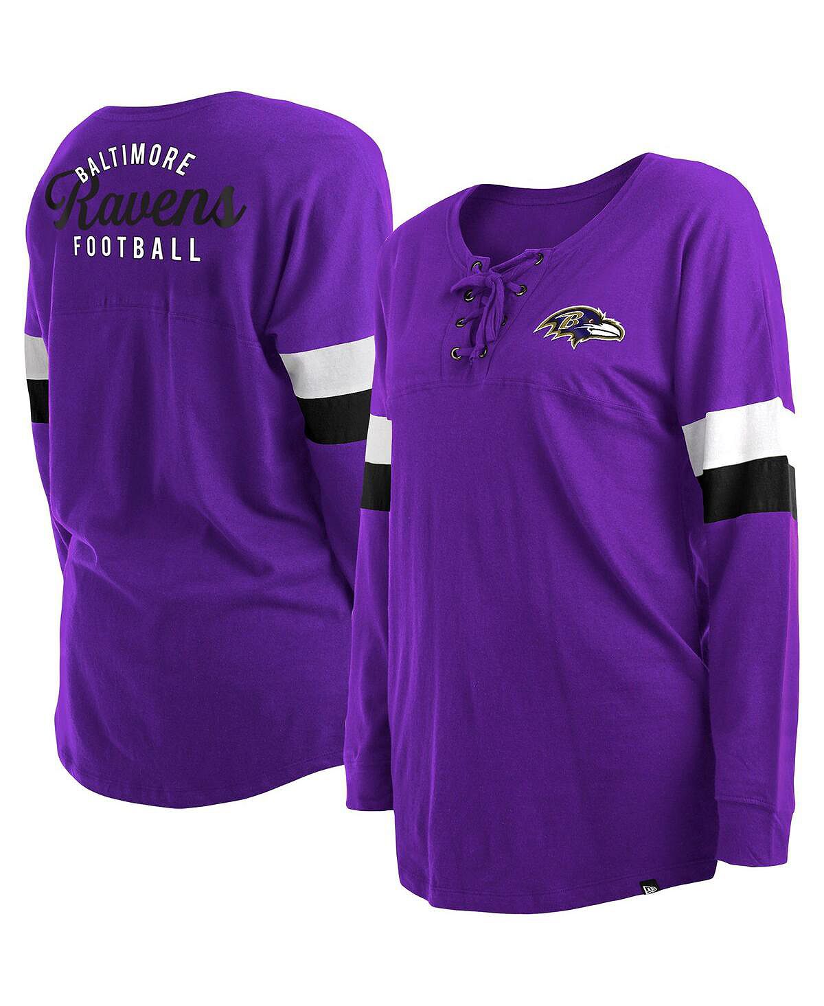 Женская фиолетовая спортивная университетская футболка с v-образным вырезом и длинными рукавами больших размеров Baltimore Ravens New Era
