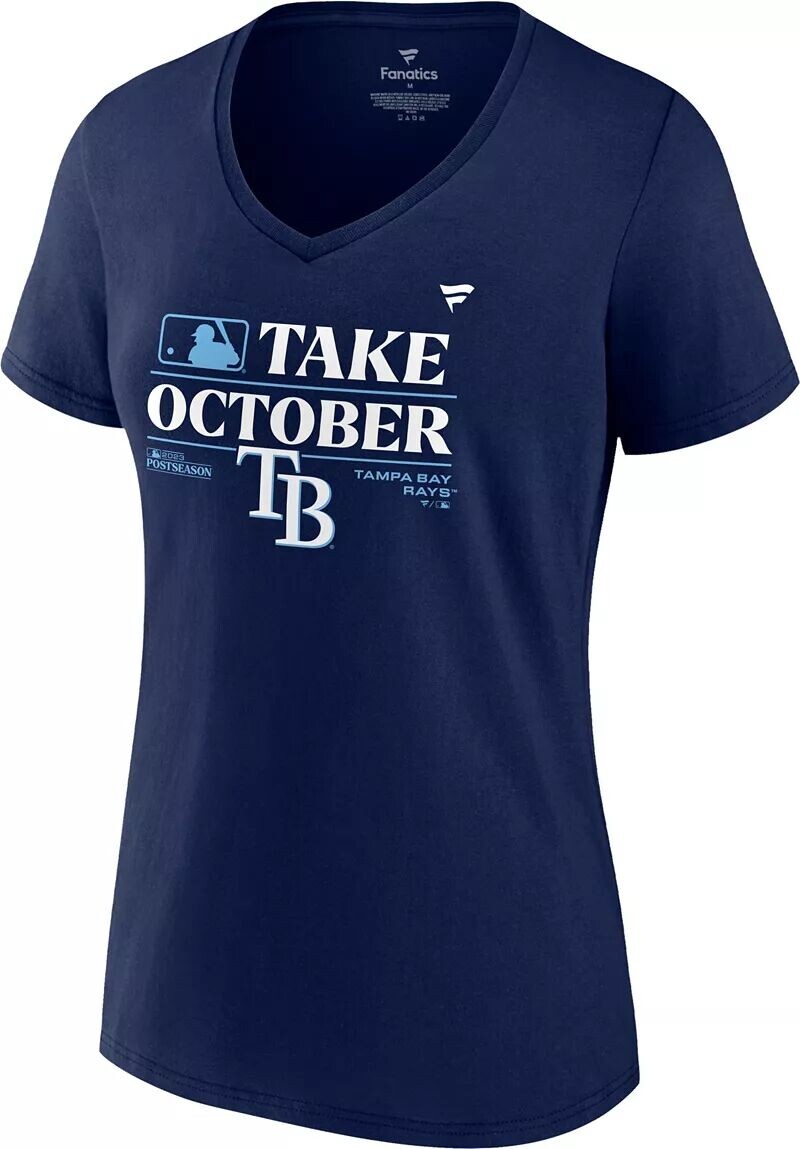 

Женская футболка MLB 2023 постсезона "Take October" Tampa Bay Rays в раздевалке