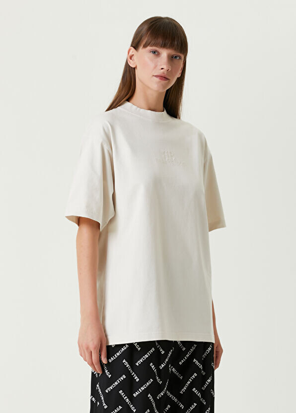

Футболка оверсайз с логотипом Balenciaga, экрю