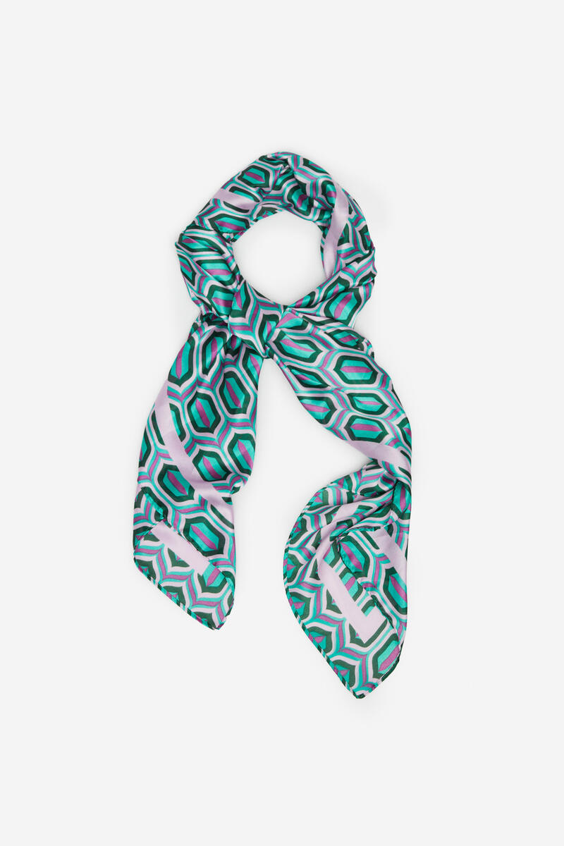 Шелковистый шарф с геометрическим рисунком Cortefiel, зеленый