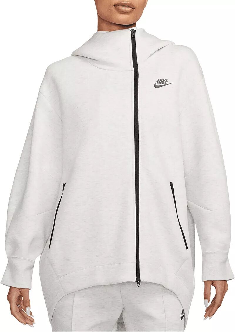 

Женская объемная толстовка с капюшоном из технического флиса Nike Sportswear с молнией во всю длину, светло-серый