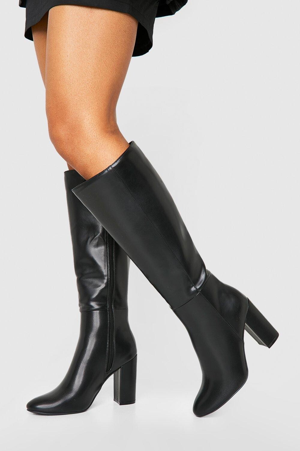 

Сапоги до колена на блочном каблуке boohoo, черный